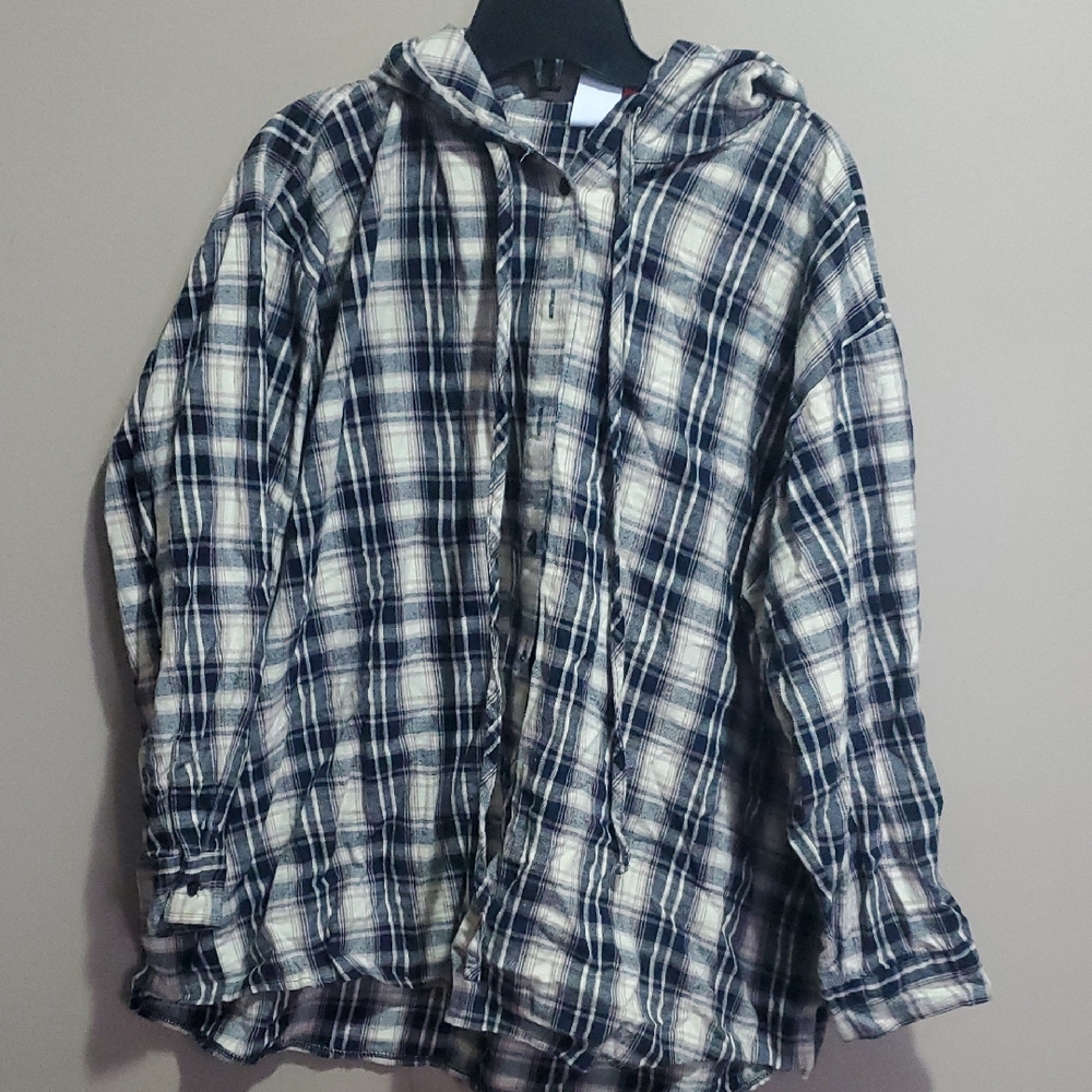 Plaid Hooded Jacket Plus Size